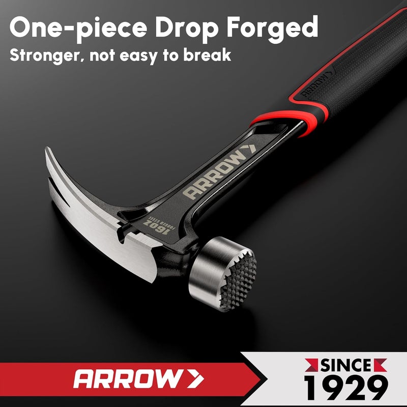 Arrow Fastener مطرقة ARROW 16 أونصة ذات مخلب مستقيم، مطرقة مخلب ممزق مع مزيل مسمار جانبي، وجه مشغول ومقبض ماص للصدمات، مطرقة مصنوعة من قطعة واحدة - Image 5